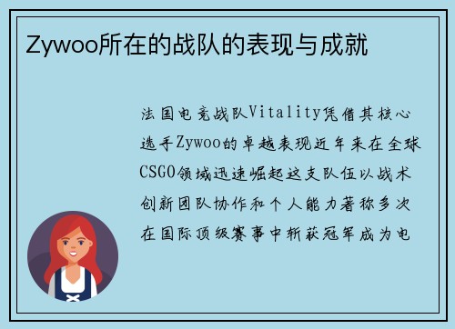 Zywoo所在的战队的表现与成就