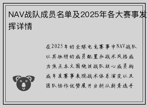 NAV战队成员名单及2025年各大赛事发挥详情